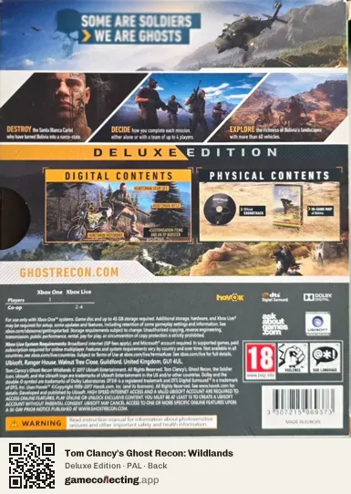 Tom Clancy's Ghost Recon: Wildlands Xbox One, PAL box back
