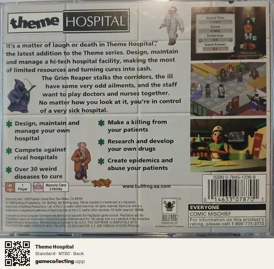 Theme Hospital PlayStation, NTSC box back