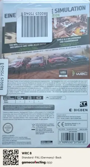 WRC 8 Nintendo Switch, Germany box back