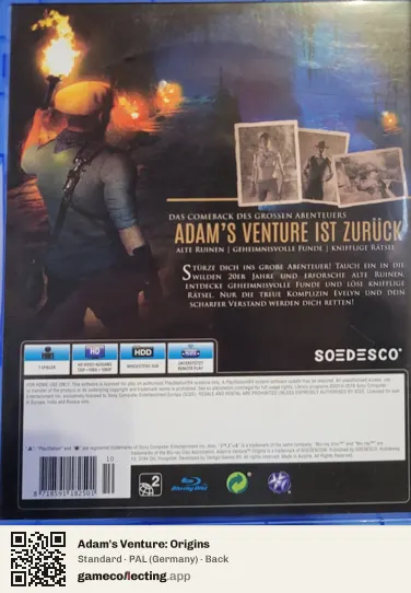 Adam's Venture: Origins PlayStation 4, Germany box back