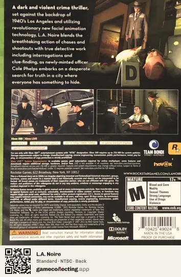 L.A. Noire Xbox 360, NTSC box back