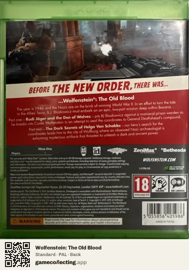 Wolfenstein: The Old Blood Xbox One, PAL box back