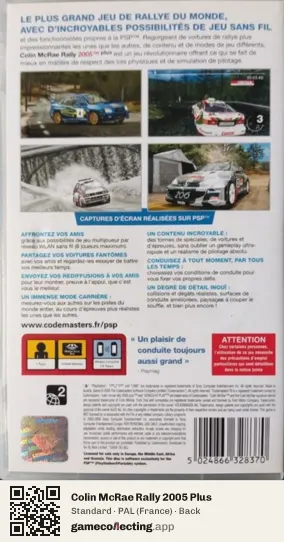 Colin McRae Rally 2005 Plus PlayStation Portable, France box back