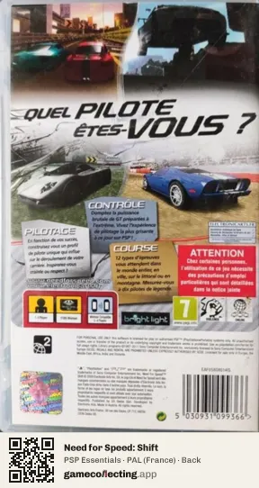 Need for Speed: Shift PlayStation Portable, France box back