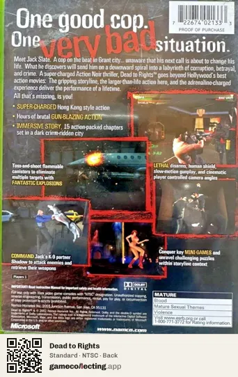 Dead to Rights Xbox, NTSC box back