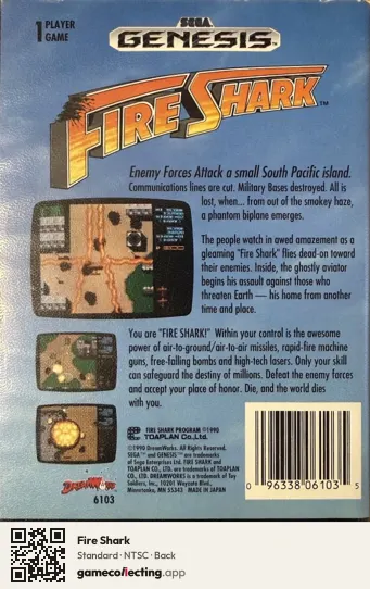 Fire Shark Sega Mega Drive / Genesis, NTSC box back