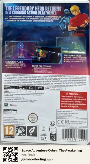 Space Adventure Cobra: The Awakening Nintendo Switch, PAL box back