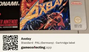 Axelay Super Nintendo Entertainment System, PAL cartridge label