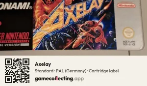 Axelay Super Nintendo Entertainment System, PAL cartridge label