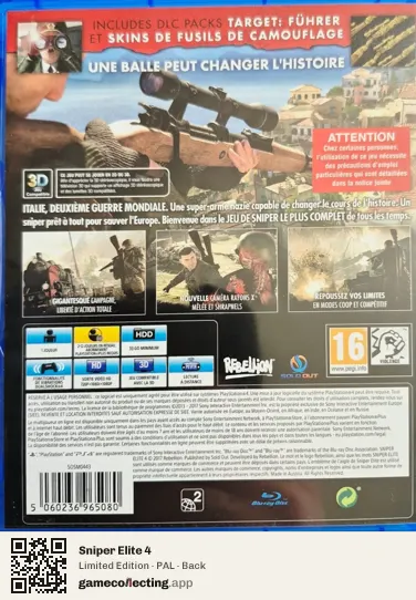 Sniper Elite 4 PlayStation 4, PAL box back