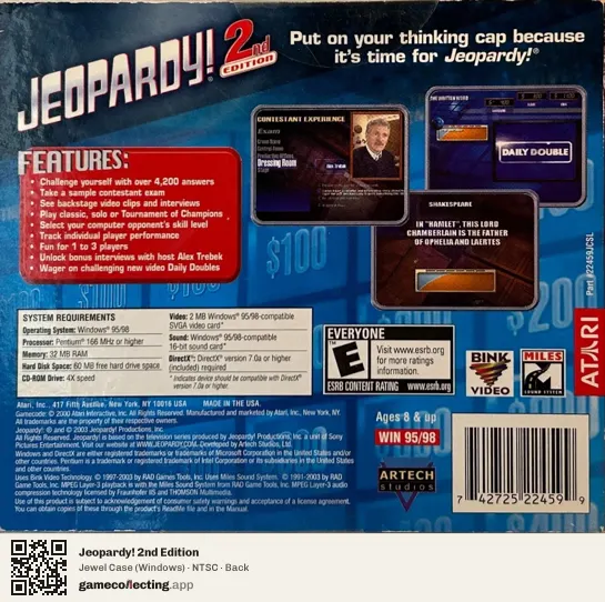 Jeopardy! 2nd Edition Computer, NTSC box back