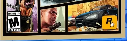 Grand Theft Auto V, the ESRB box on its front