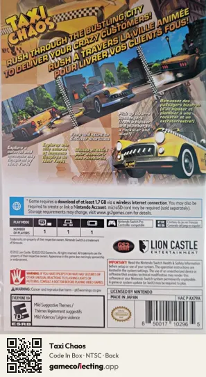 Taxi Chaos Nintendo Switch, NTSC box back