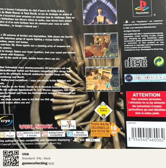 Ubik PlayStation, PAL box back