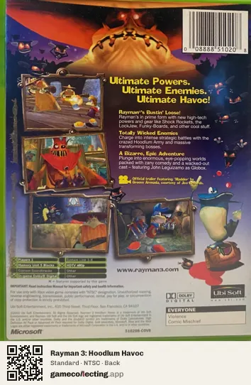Rayman 3: Hoodlum Havoc Xbox, NTSC box back