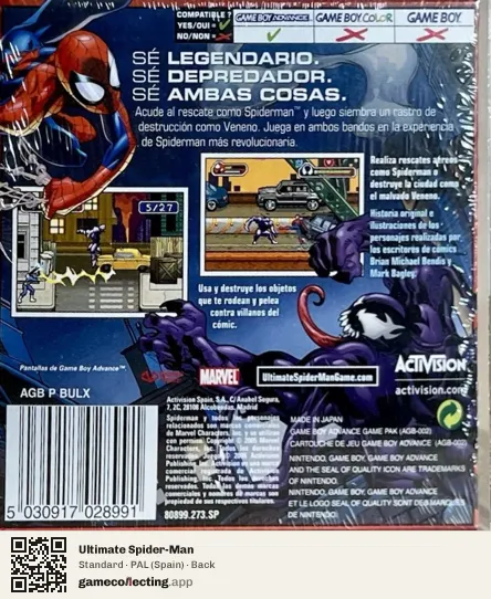 Ultimate Spider-Man Game Boy Advance, Spain box back