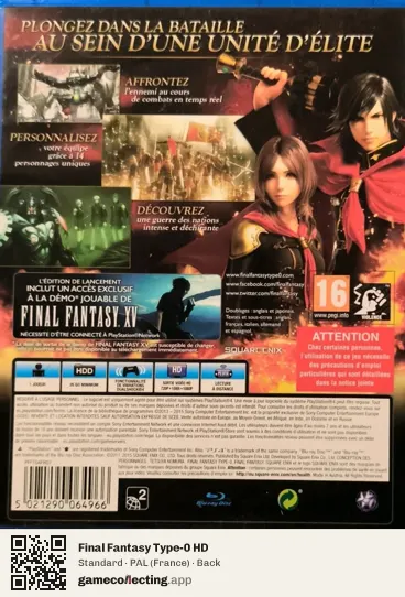 Final Fantasy Type-0 HD PlayStation 4, France box back