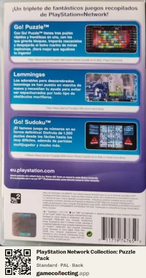 PlayStation Network Collection: Puzzle Pack PlayStation Portable, PAL box back