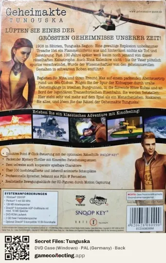 Secret Files: Tunguska Computer, Germany box back