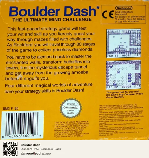 Boulder Dash Game Boy, Germany box back