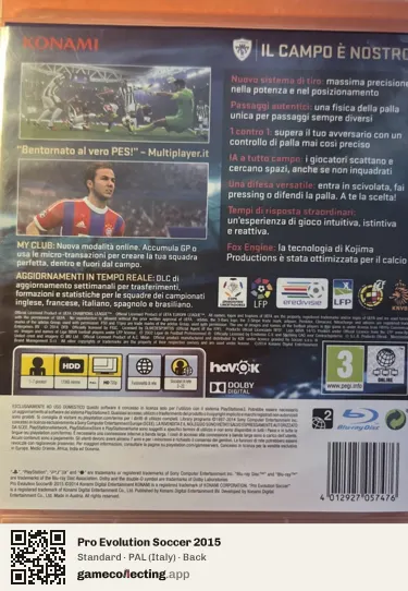 Pro Evolution Soccer 2015 PlayStation 3, Italy box back