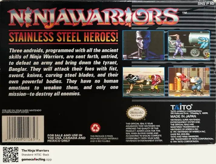 The Ninja Warriors Super Nintendo Entertainment System, NTSC box back