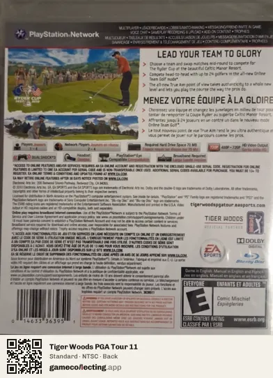 Tiger Woods PGA Tour 11 PlayStation 3, NTSC box back
