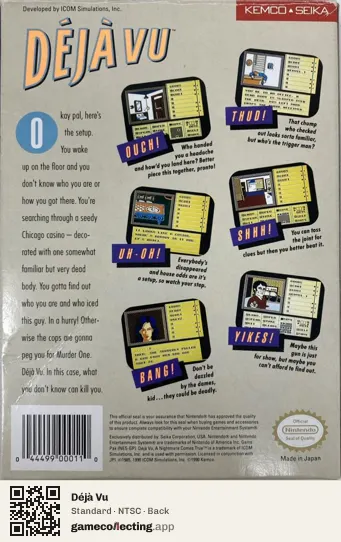 Déjà Vu Nintendo Entertainment System, NTSC box back