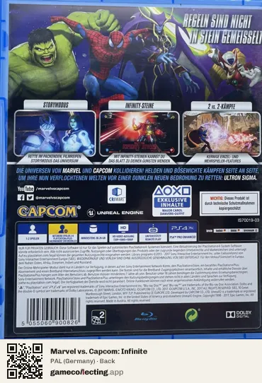 Marvel vs. Capcom: Infinite PlayStation 4, Germany box back