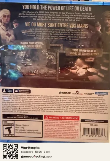War Hospital PlayStation 5, NTSC box back