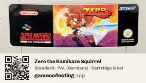Zero the Kamikaze Squirrel Super Nintendo Entertainment System, PAL cartridge label