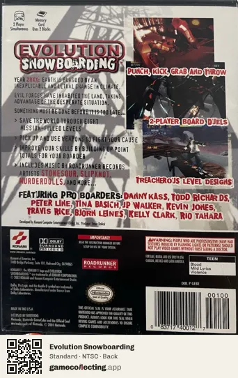 Evolution Snowboarding Nintendo GameCube, NTSC box back