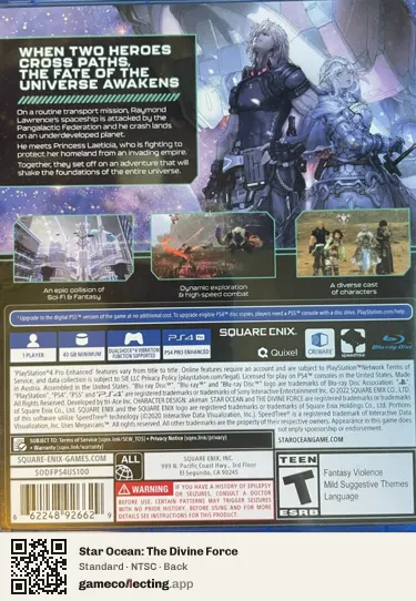 Star Ocean: The Divine Force PlayStation 4, NTSC box back
