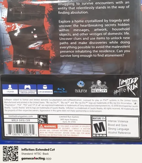 Infliction: Extended Cut PlayStation 4, NTSC box back