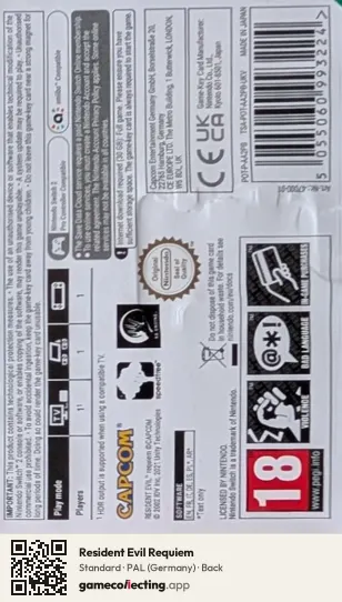 Resident Evil Requiem Nintendo Switch 2, Germany box back