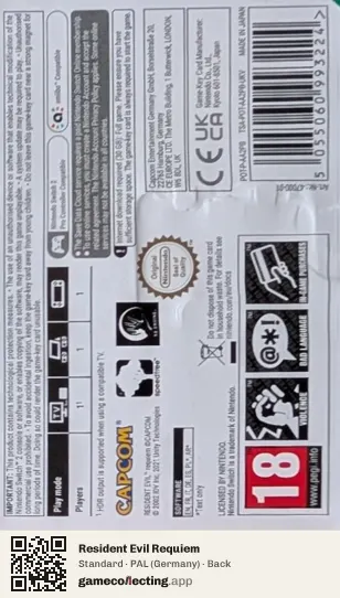 Resident Evil Requiem Nintendo Switch 2, Germany box back
