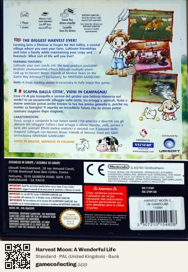 Harvest Moon: A Wonderful Life Nintendo GameCube, United Kingdom box back