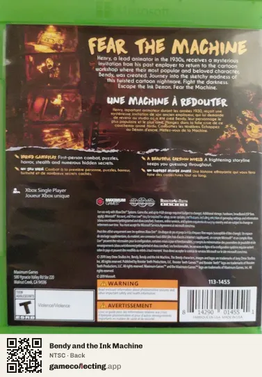 Bendy and the Ink Machine Xbox One, NTSC box back