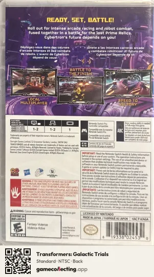 Transformers: Galactic Trials Nintendo Switch, NTSC box back