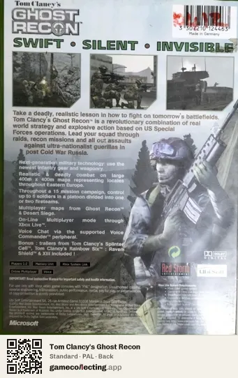 Tom Clancy's Ghost Recon Xbox, PAL box back