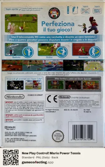 New Play Control! Mario Power Tennis Nintendo Wii, Italy box back
