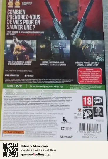 Hitman: Absolution Xbox 360, France box back