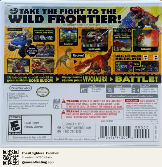 Fossil Fighters: Frontier Nintendo 3DS, NTSC box back