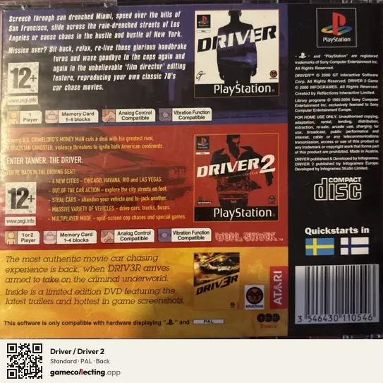 Driver / Driver 2 PlayStation, PAL box back