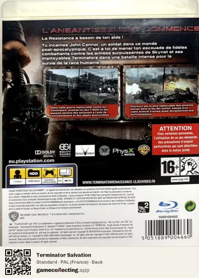 Terminator Salvation PlayStation 3, France box back