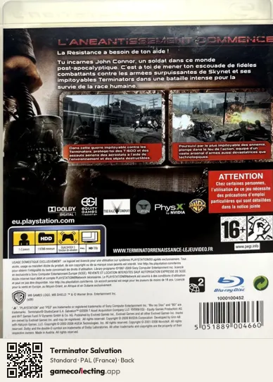 Terminator Salvation PlayStation 3, France box back