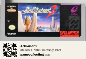 ActRaiser 2 Super Nintendo Entertainment System, NTSC cartridge label