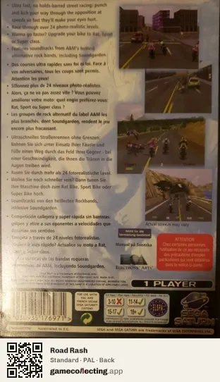 Road Rash Sega Saturn, PAL box back