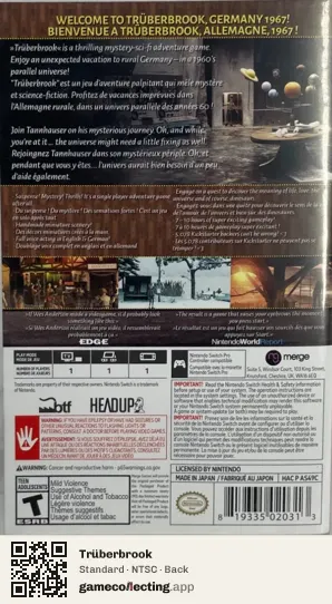 Trüberbrook Nintendo Switch, NTSC box back