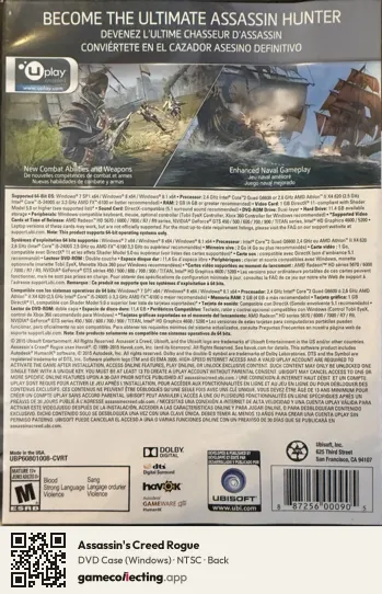 Assassin's Creed Rogue Computer, NTSC box back